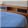 F38. Robinson Furniture Mid Century Modern king size headboard with storage and bed. 40”h 